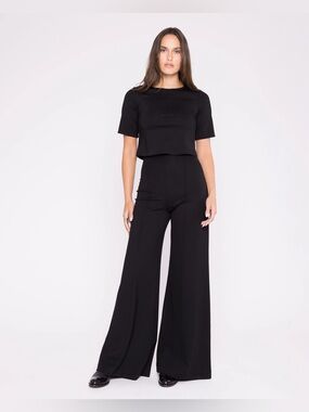 NEW Ripley Rader Black Ponte Knit Long Wide Leg Pants